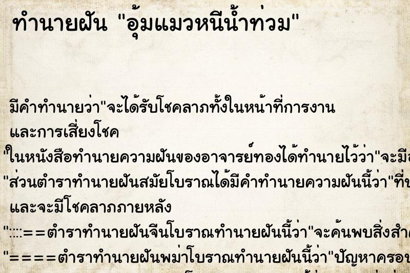 ทำนายฝัน อุ้มแมวหนีน้ำท่วม ทำนายฝัน อุ้มแมวหนีน้ำท่วม