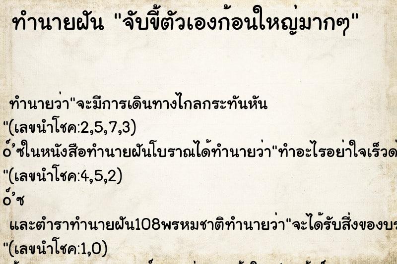 ทำนายฝัน จับขี้ตัวเองก้อนใหญ่มากๆ