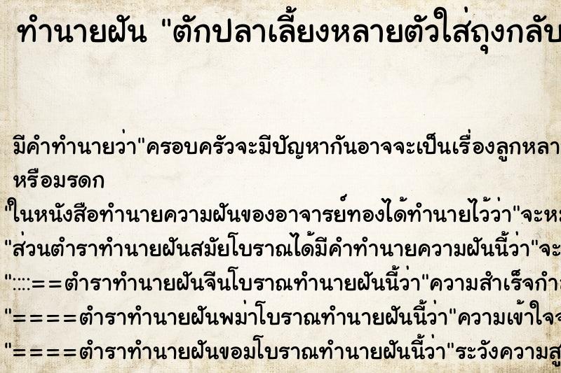 ทำนายฝันทำนายฝันตักปลาเลี้ยงหลายตัวใส่ถุงกลับบ้าน