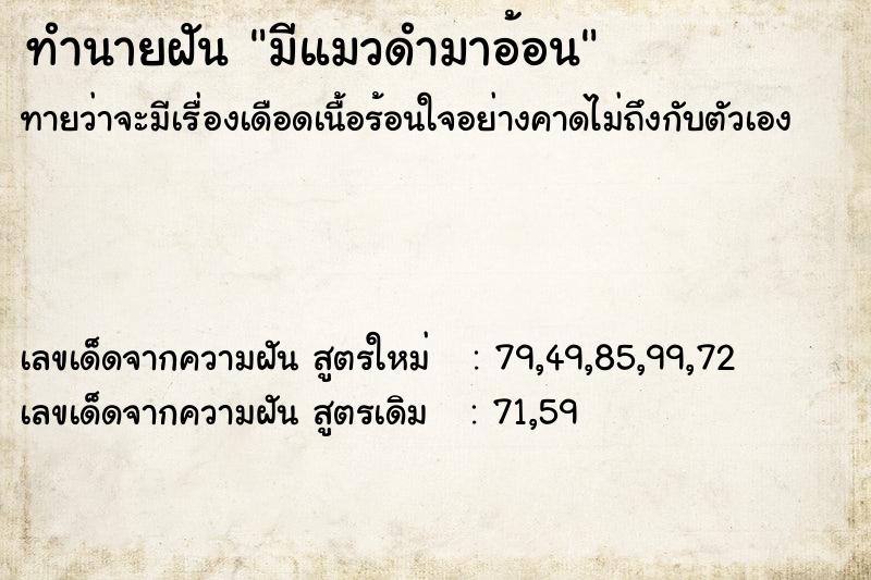 ทำนายฝันทำนายฝันมีแมวดำมาอ้อน