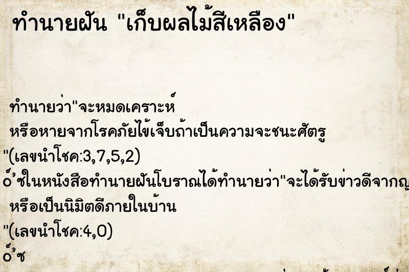 ทำนายฝันเก็บผลไม้สีเหลือง ทำนายฝันทำนายฝันเก็บผลไม้สีเหลือง