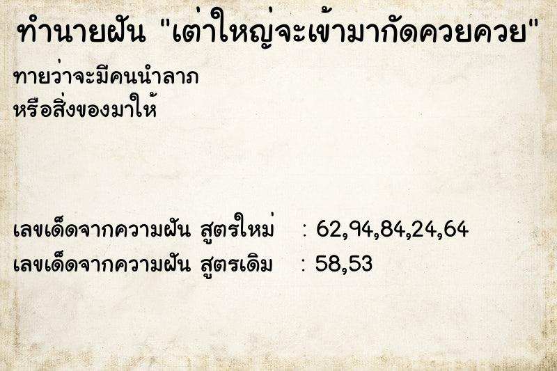 ทำนายฝันทำนายฝันเต่าใหญ่จะเข้ามากัดควยควย