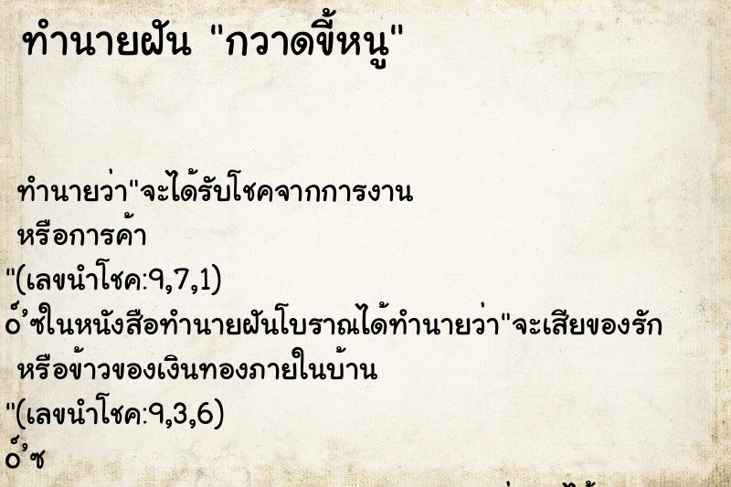 ทำนายฝันกวาดขี้หนู ทำนายฝันทำนายฝันกวาดขี้หนู