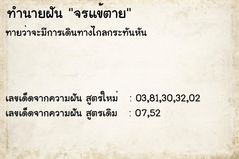 ทำนายฝันจรแข้ตาย ทำนายฝันทำนายฝันจรแข้ตาย