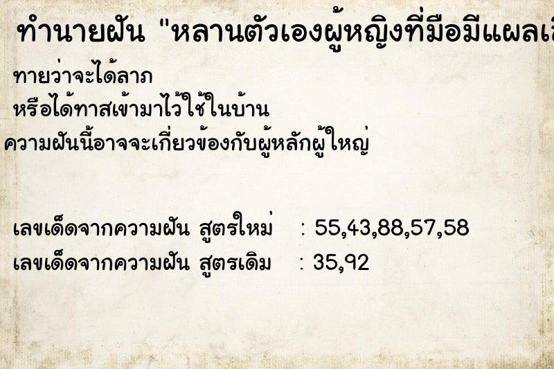 ทำนายฝันทำนายฝันหลานตัวเองผู้หญิงที่มือมีแผลเลือดออก