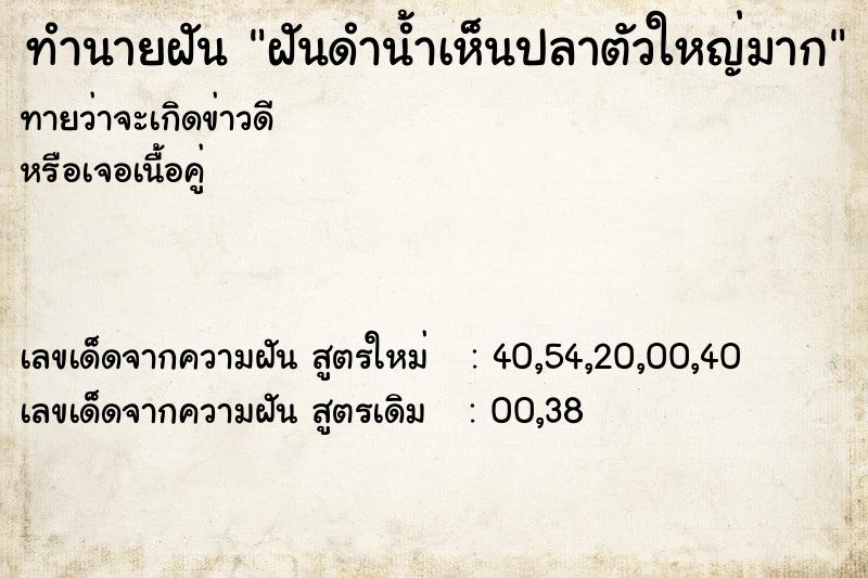 ทำนายฝันทำนายฝันฝันดำน้ำเห็นปลาตัวใหญ่มาก
