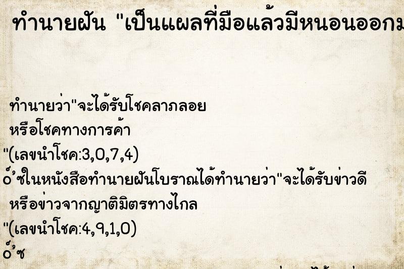 ทำนายฝันทำนายฝันเป็นแผลที่มือแล้วมีหนอนออกมา