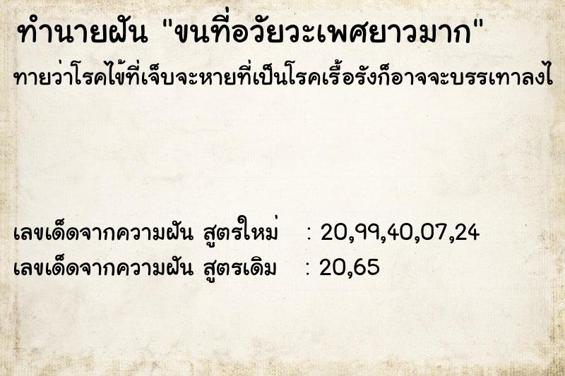 ทำนายฝันทำนายฝันขนที่อวัยวะเพศยาวมาก