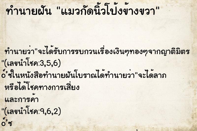ทำนายฝัน แมวกัดนิ้วโป้งข้างขวา