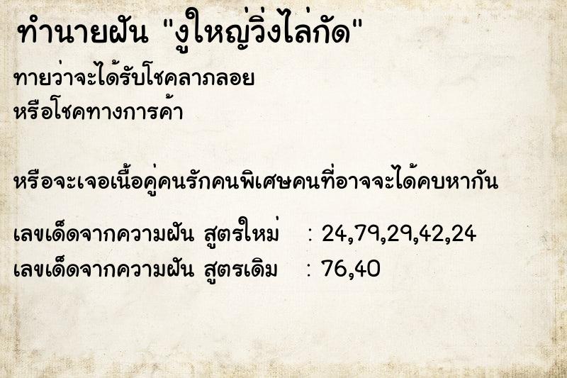 ทำนายฝันงูใหญ่วิ่งไล่กัด ทำนายฝันทำนายฝันงูใหญ่วิ่งไล่กัด