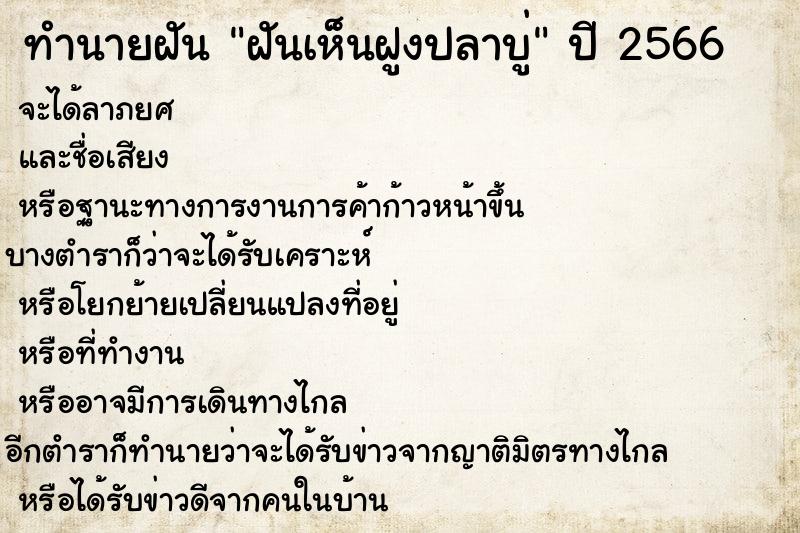 ทำนายฝันทำนายฝันฝันเห็นฝูงปลาบู่