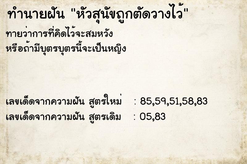 ทำนายฝันหัวสุนัขถูกตัดวางไว้ ทำนายฝันทำนายฝันหัวสุนัขถูกตัดวางไว้