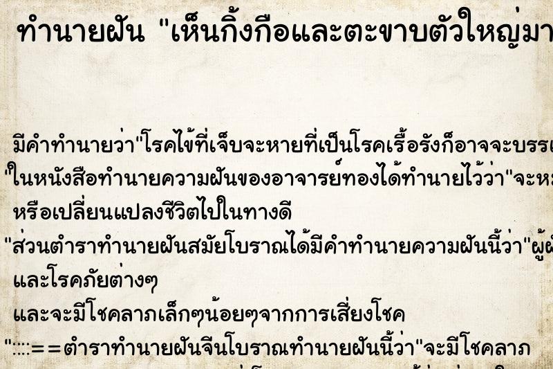 ทำนายฝันทำนายฝันเห็นกิ้งกือและตะขาบตัวใหญ่มากในที่ทำงาน