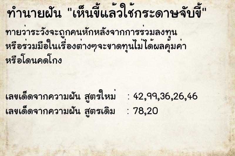 ทำนายฝันทำนายฝันเห็นขี้แล้วใช้กระดาษจับขี้