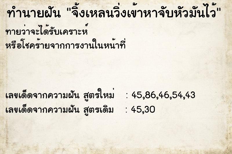 ทำนายฝันทำนายฝันจิ้งเหลนวิ่งเข้าหาจับหัวมันไว้