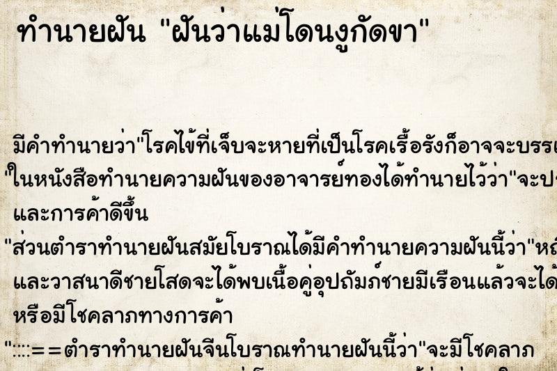 ทำนายฝัน ฝันว่าแม่โดนงูกัดขา ทำนายฝัน ฝันว่าแม่โดนงูกัดขา