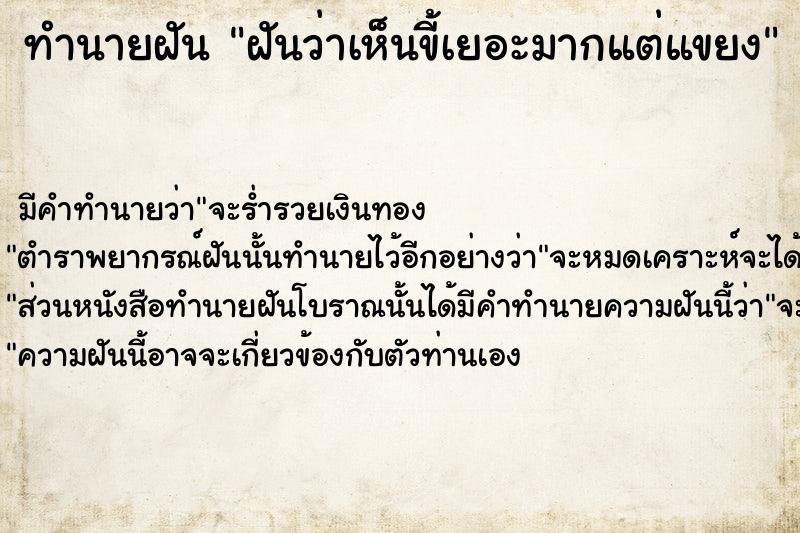 ทำนายฝัน ฝันว่าเห็นขี้เยอะมากแต่แขยง ตำราโบราณ แม่นที่สุดในโลก