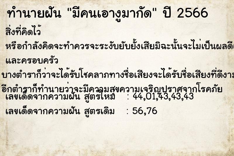 ทำนายฝันมีคนเอางูมากัด ทำนายฝันทำนายฝันมีคนเอางูมากัด