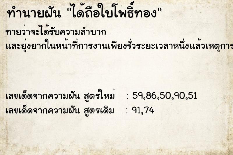 ทำนายฝันได้ถือใบโพธิ์ทอง ทำนายฝันทำนายฝันได้ถือใบโพธิ์ทอง