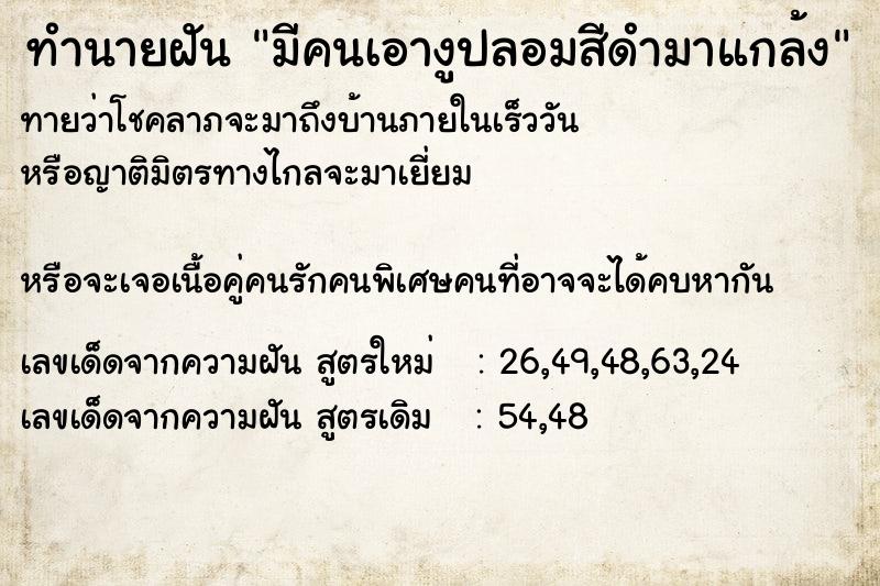 ทำนายฝันทำนายฝันมีคนเอางูปลอมสีดำมาแกล้ง