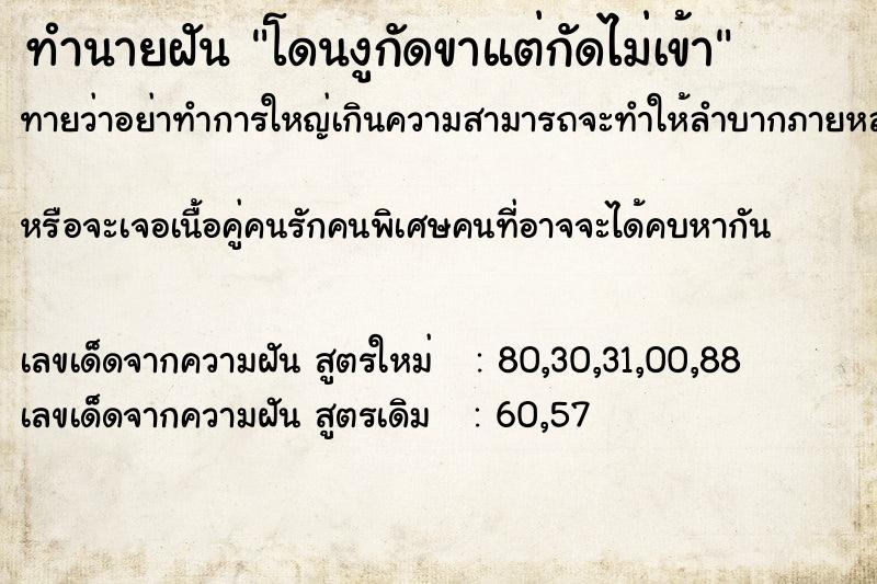 ทำนายฝันทำนายฝันโดนงูกัดขาแต่กัดไม่เข้า