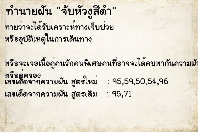 ทำนายฝันจับหัวงูสีดำ ทำนายฝันทำนายฝันจับหัวงูสีดำ