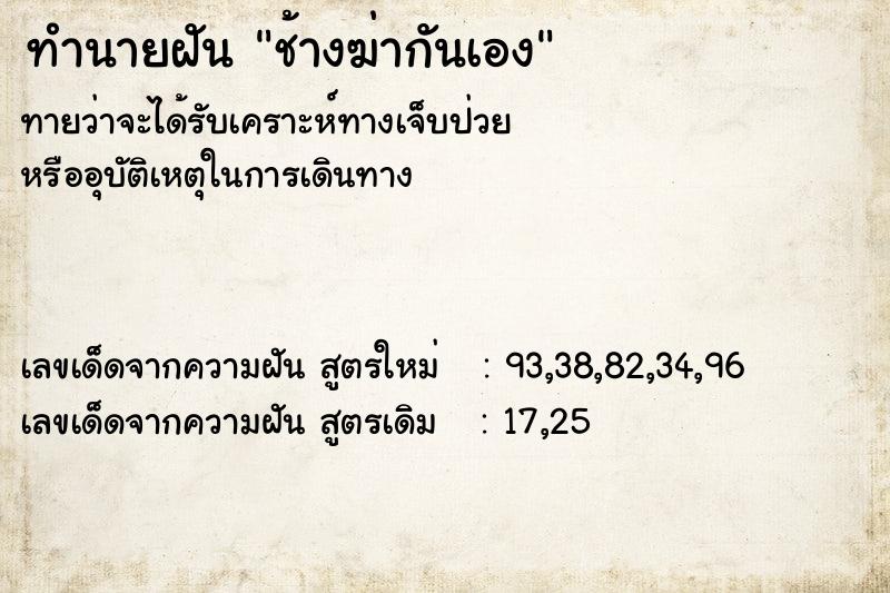 ทำนายฝันทำนายฝันช้างฆ่ากันเอง