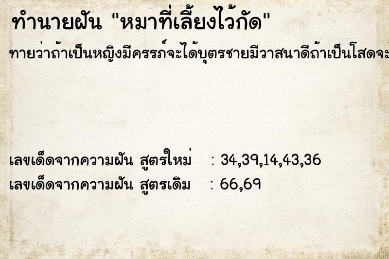 ทำนายฝันหมาที่เลี้ยงไว้กัด ทำนายฝันทำนายฝันหมาที่เลี้ยงไว้กัด