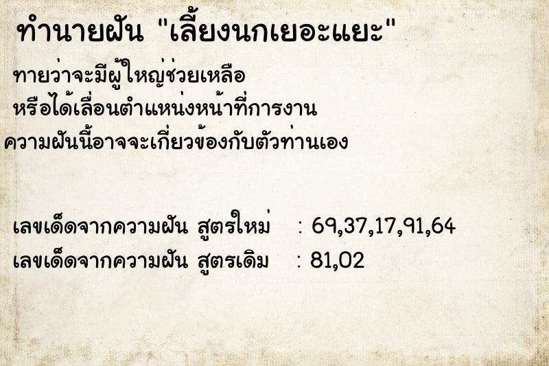 ทำนายฝันทำนายฝันเลี้ยงนกเยอะแยะ