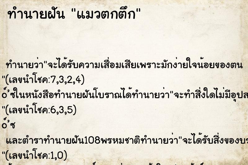 ทำนายฝัน แมวตกตึก ทำนายฝัน แมวตกตึก