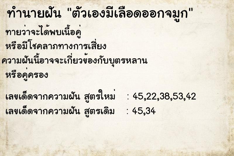 ทำนายฝันทำนายฝันตัวเองมีเลือดออกจมูก