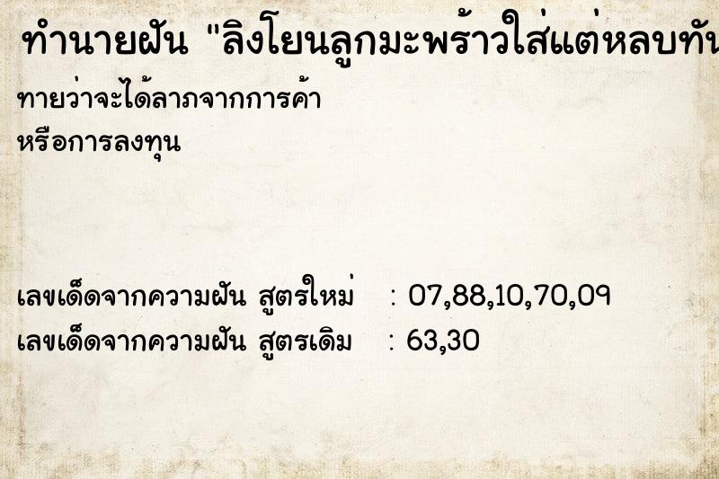 ทำนายฝัน ลิงโยนลูกมะพร้าวใส่แต่หลบทัน