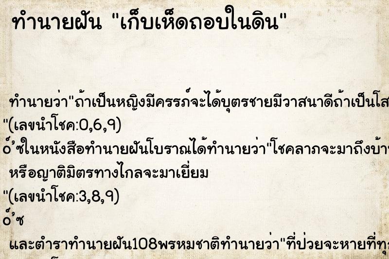 ทำนายฝันเก็บเห็ดถอบในดิน ทำนายฝันทำนายฝันเก็บเห็ดถอบในดิน