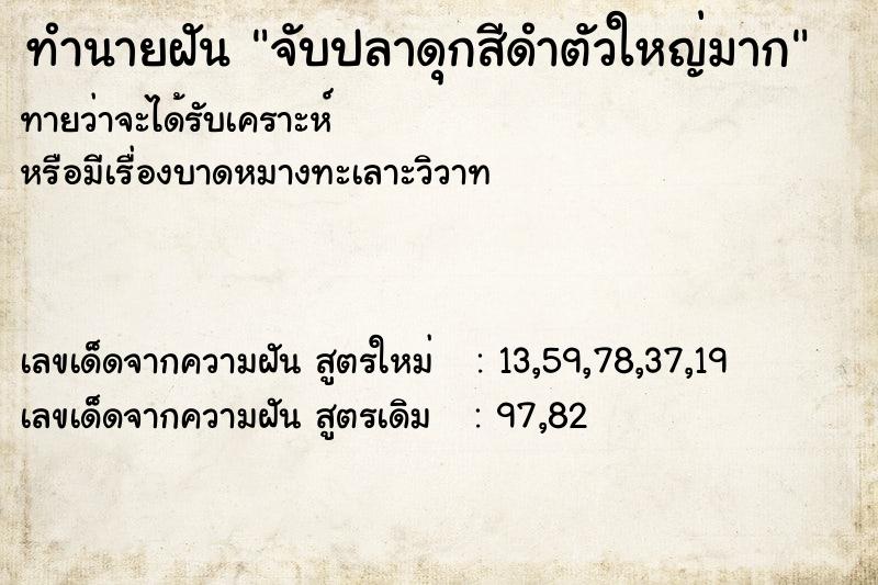 ทำนายฝันจับปลาดุกสีดำตัวใหญ่มาก ทำนายฝันทำนายฝันจับปลาดุกสีดำตัวใหญ่มาก