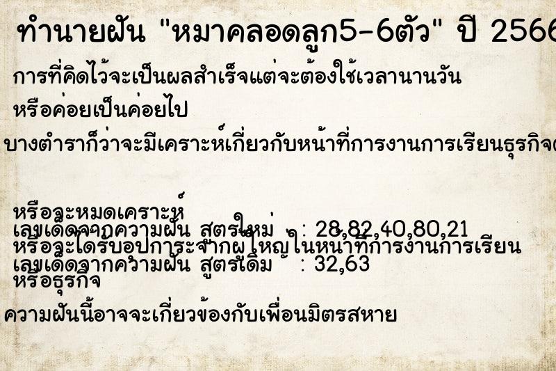 ทำนายฝันหมาคลอดลูก5-6ตัว ทำนายฝันทำนายฝันหมาคลอดลูก5-6ตัว