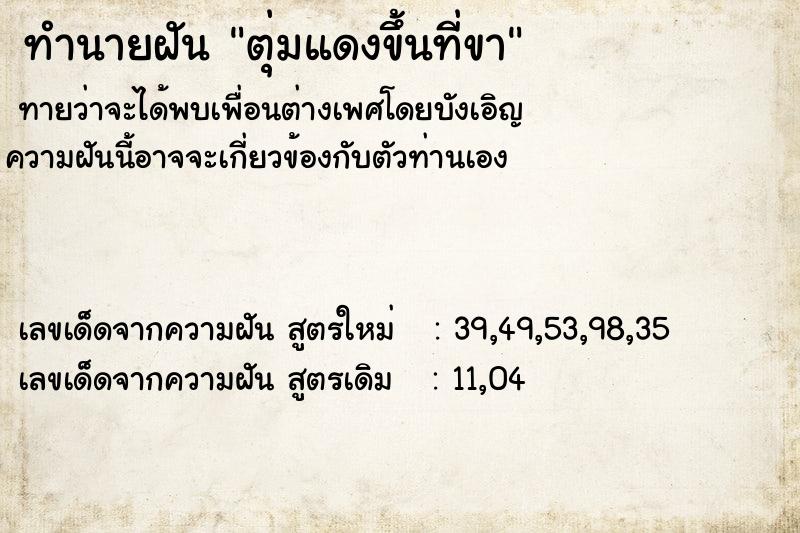 ทำนายฝันตุ่มแดงขึ้นที่ขา ทำนายฝันทำนายฝันตุ่มแดงขึ้นที่ขา