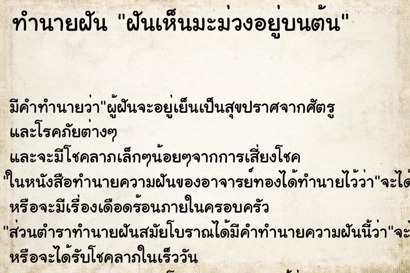 ทำนายฝัน ฝันเห็นมะม่วงอยู่บนต้น ตำราโบราณ แม่นที่สุดในโลก