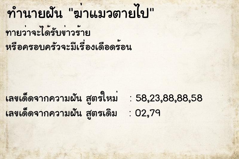 ทำนายฝันฆ่าแมวตายไป ทำนายฝันทำนายฝันฆ่าแมวตายไป