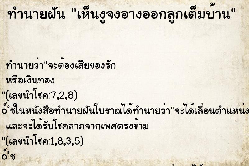 ทำนายฝัน เห็นงูจงอางออกลูกเต็มบ้าน ทำนายฝัน เห็นงูจงอางออกลูกเต็มบ้าน