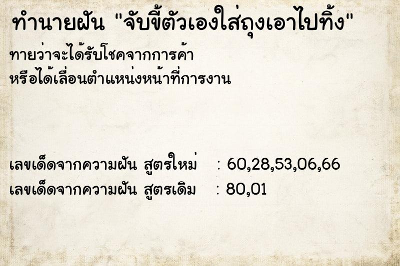 ทำนายฝัน จับขี้ตัวเองใส่ถุงเอาไปทิ้ง ทำนายฝัน จับขี้ตัวเองใส่ถุงเอาไปทิ้ง