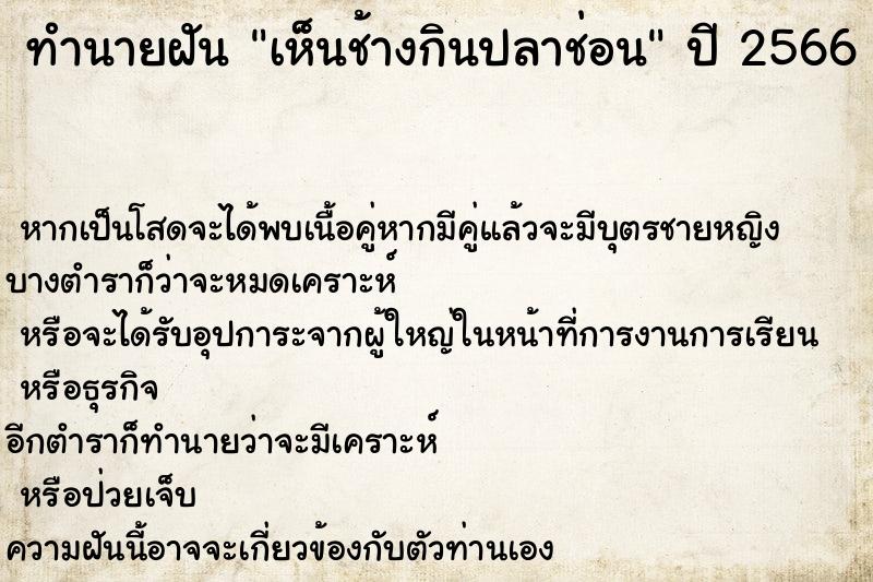 ทำนายฝันทำนายฝันเห็นช้างกินปลาช่อน