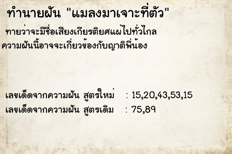 ทำนายฝันทำนายฝันแมลงมาเจาะที่ตัว