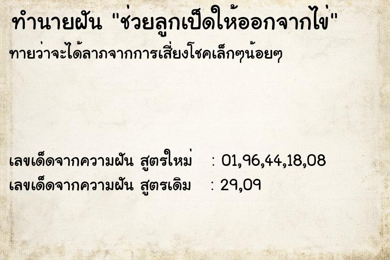 ทำนายฝันช่วยลูกเป็ดให้ออกจากไข่ ทำนายฝันทำนายฝันช่วยลูกเป็ดให้ออกจากไข่