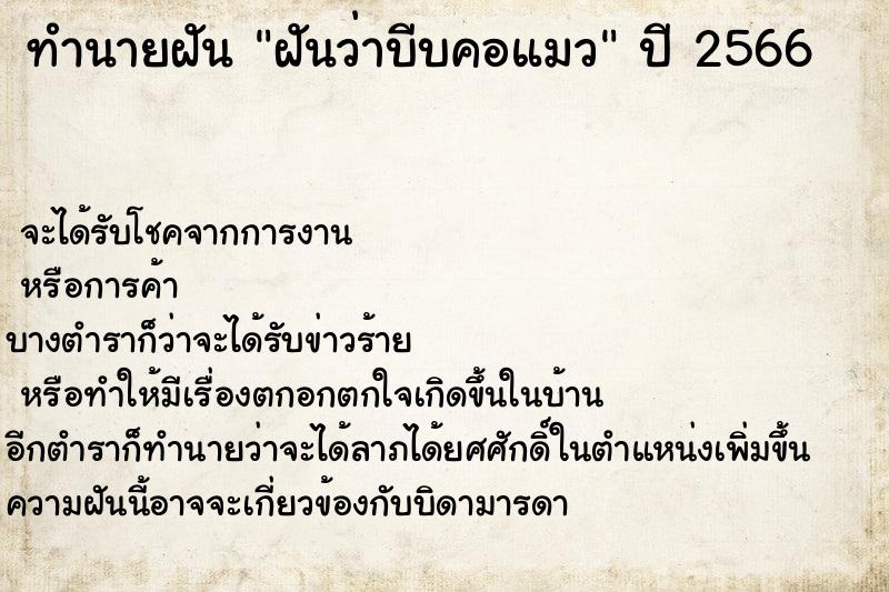 ทำนายฝันฝันว่าบีบคอแมว ทำนายฝันทำนายฝันฝันว่าบีบคอแมว