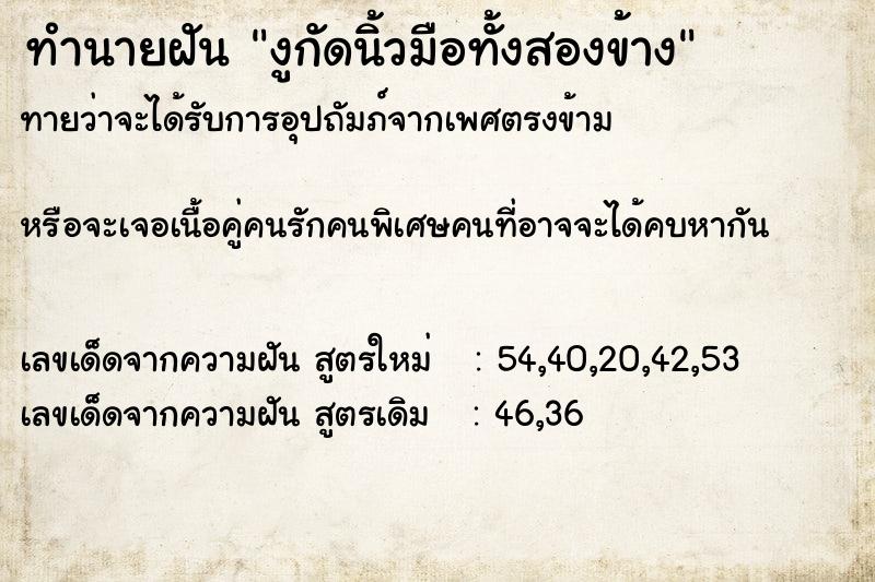 ทำนายฝันงูกัดนิ้วมือทั้งสองข้าง ทำนายฝันทำนายฝันงูกัดนิ้วมือทั้งสองข้าง