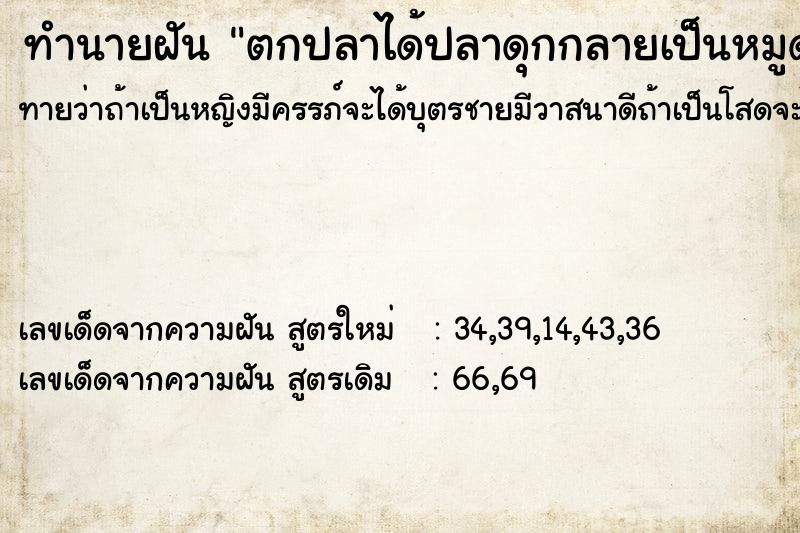 ทำนายฝันทำนายฝันตกปลาได้ปลาดุกกลายเป็นหมูดำ