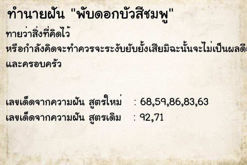 ทำนายฝันพับดอกบัวสีชมพู ทำนายฝันทำนายฝันพับดอกบัวสีชมพู