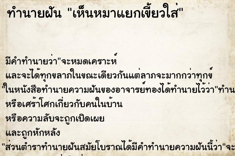 ทำนายฝัน เห็นหมาแยกเขี้ยวใส่ ทำนายฝัน เห็นหมาแยกเขี้ยวใส่