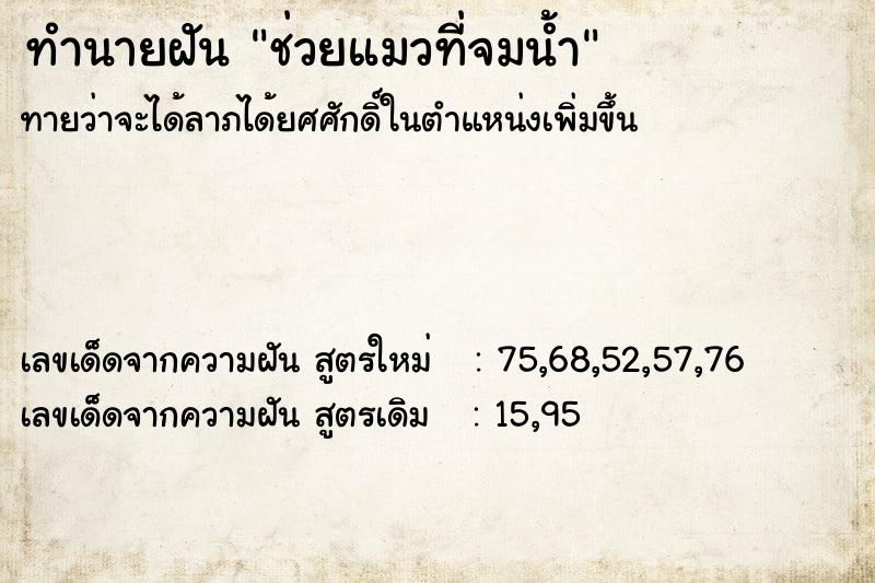 ทำนายฝันช่วยแมวที่จมน้ำ ทำนายฝันทำนายฝันช่วยแมวที่จมน้ำ