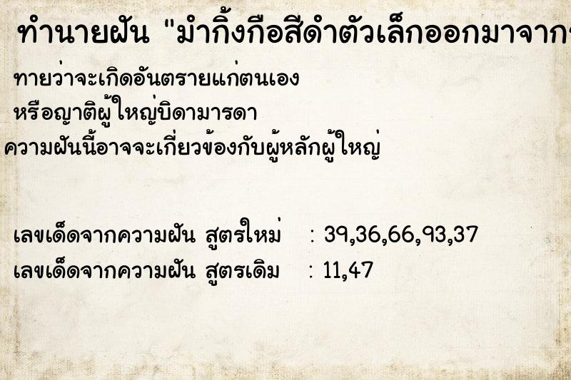 ทำนายฝันมำกิ้งกือสีดำตัวเล็กออกมาจากรูตูดลูกสาว ทำนายฝันทำนายฝันมำกิ้งกือสีดำตัวเล็กออกมาจากรูตูดลูกสาว
